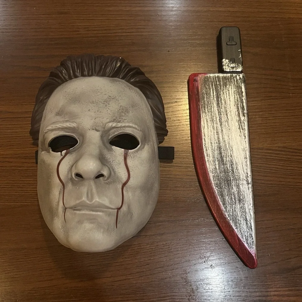 Michael Myers Style Mask Plastic‎ Knife Halloween II Blood Tears Costume Horror